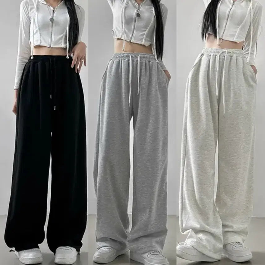 [BUNJANG] String Wide Pants (Black/Grey/Oatmeal) / 에이블리 스트링 와이드 팬츠 (블랙/그레이/오트밀)
