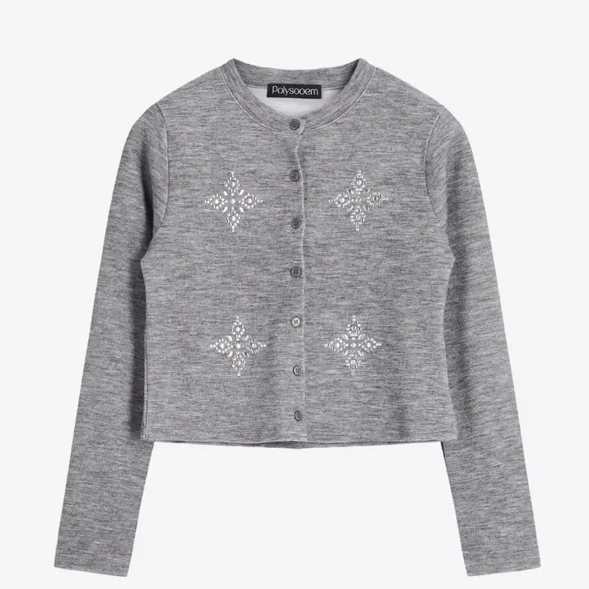 [BUNJANG] Poly Suem Argyle Studded Cardigan Gray / (2회 착용) 폴리수엠 아가일 스터디드 가디건 그레이