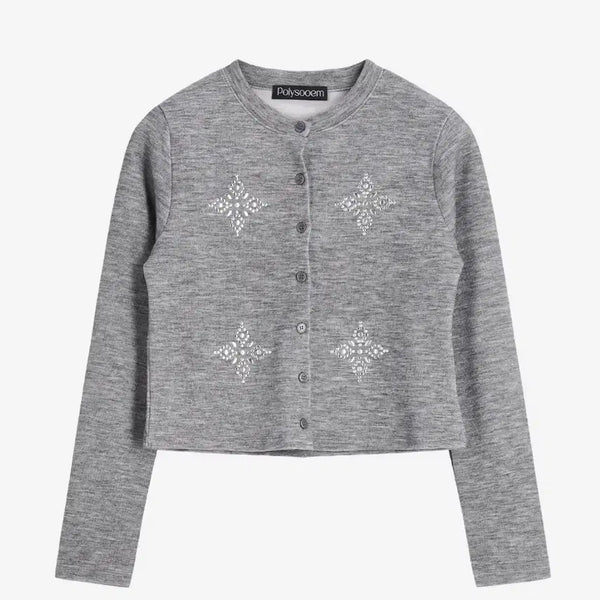 [BUNJANG] Poly Suem Argyle Studded Cardigan Gray / (2회 착용) 폴리수엠 아가일 스터디드 가디건 그레이