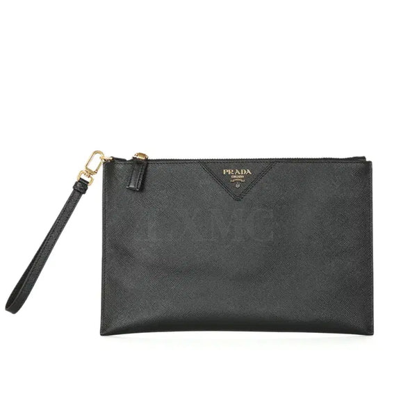 [BUNJANG] Prada Saffiano Leather Pouch Clutch with Strap / 프라다 사피아노 블랙 클러치 스트랩 맨스백 2NH05V
