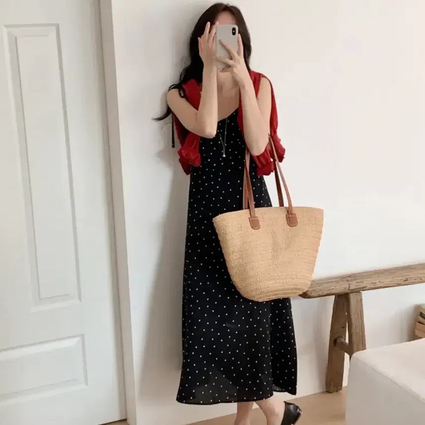 [BUNJANG] Dot Long Dress - Size L / 새상품) 도트 롱 원피스