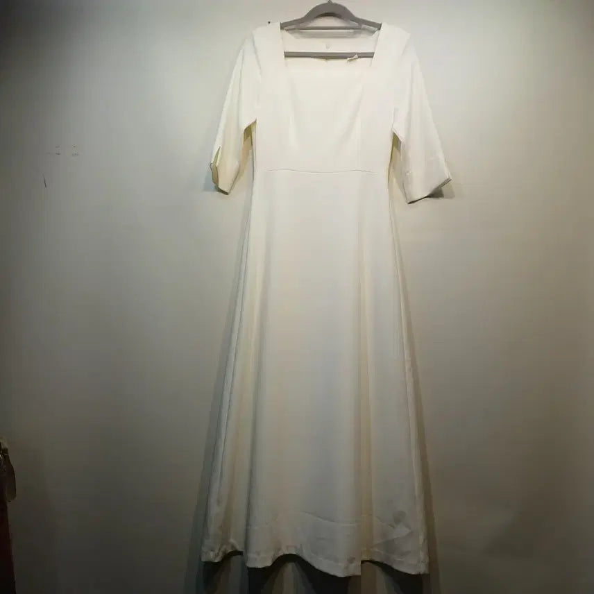 [BUNJANG] White Square Neck Long Dress - Small Size / 화이트 스퀘어넥 롱 원피스스몰사이즈 봄가을    690126