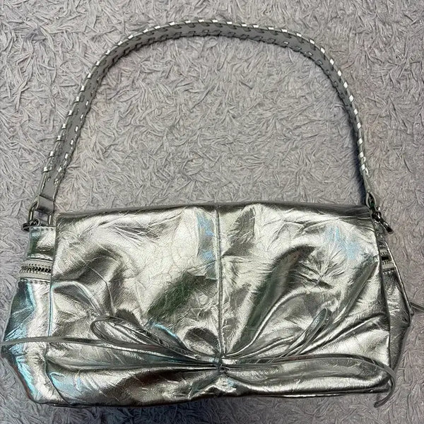 [BUNJANG] Zara Metallic Shirring Silver Bag / 자라 메탈릭 셔링 실버백