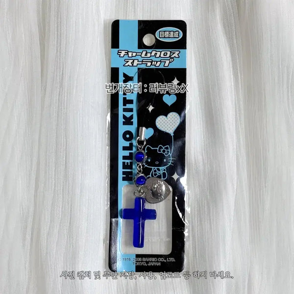 [BUNJANG] Sealed 2003 Classic Hello Kitty Charm Cross Strap Keychain / 미개봉 고전 헬로키티 챰 크로스 스트랩 십자가 키링 산리오 2003년