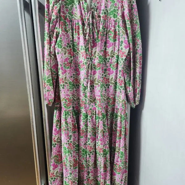 [BUNJANG] Floral Pattern Long Dress (Size 66-77) / 플로럴 패턴 롱 원피스 66~77