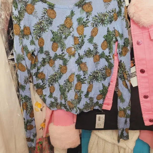 [BUNJANG] Blue Pineapple Pattern Cardigan / 블루 파인애플 패턴 가디건 수입