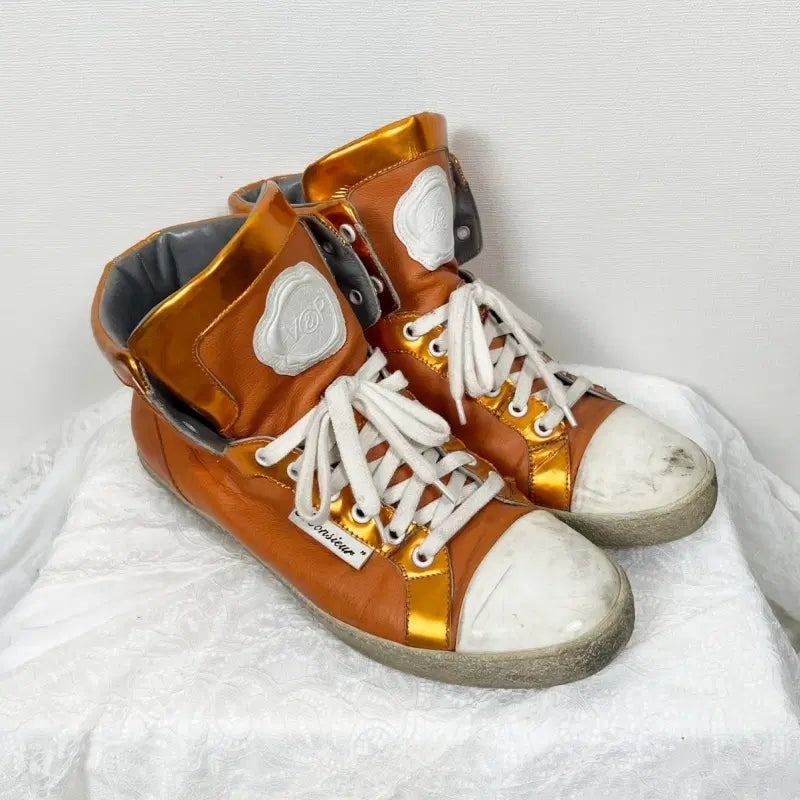 [BUNJANG] Viktor & Rolf Orange Leather High-Top Sneakers / 빅터앤롤프/가죽 하이탑 스니커즈 운동화 42 270/라덴