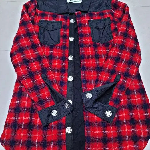[BUNJANG] Off-White Italian Red Check Two-Pocket Flannel Shacket / 오프화이트 이태리 레드체크 투포켓 플란넬 셔켓  myr