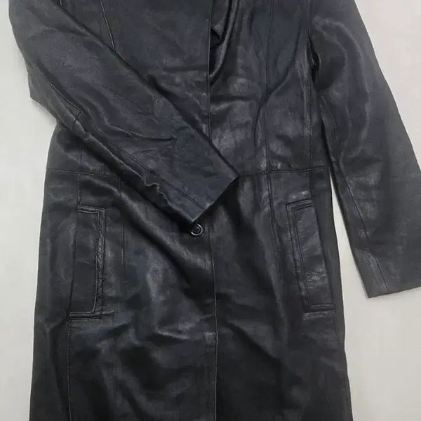 [BUNJANG] Black Lambskin Leather Long Coat / 블랙 램스킨 양가죽 롱코트