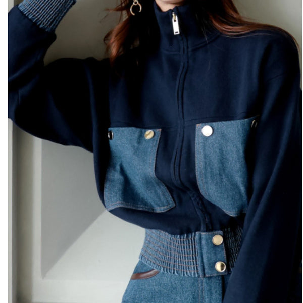[BUNJANG] Two-tone High-neck Denim Jacket / 댄디한 숏자켓 데님자켓