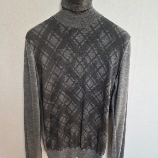 [BUNJANG] Hermès Cashmere Check Pattern Turtleneck Knit - Size S / 에르메스 캐시미어 체크 패턴 터틀넥 니트 S