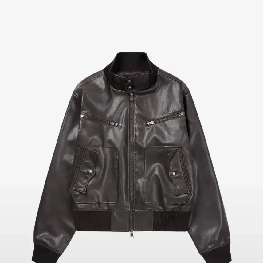 [BUNJANG] AKAM Highneck Leather Jacket Brown Size 2 / 아캄 하이넥 레더자켓 브라운 2 사이즈