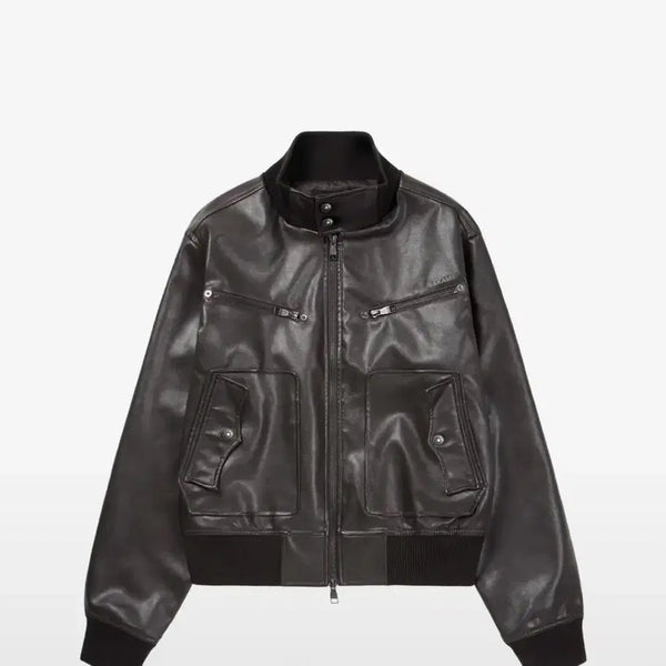 [BUNJANG] AKAM Highneck Leather Jacket Brown Size 2 / 아캄 하이넥 레더자켓 브라운 2 사이즈