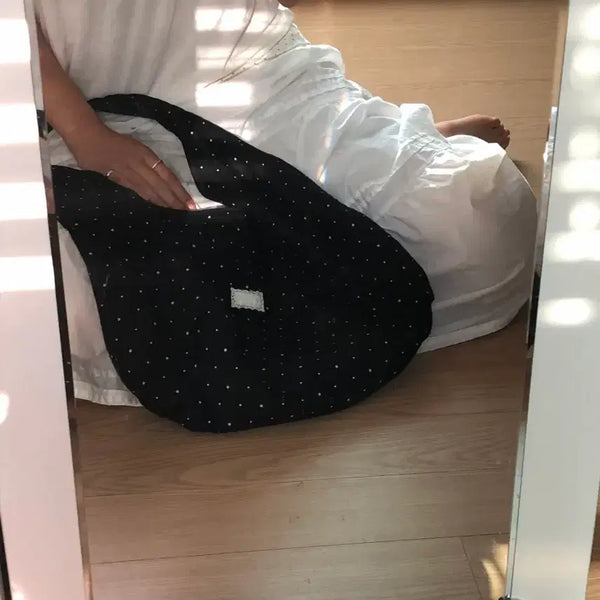 [BUNJANG] Dot Pattern Eco Bag Shoulder Bag - Black/Ivory / 도트 에코백 숄더백  블랙, 아이보리