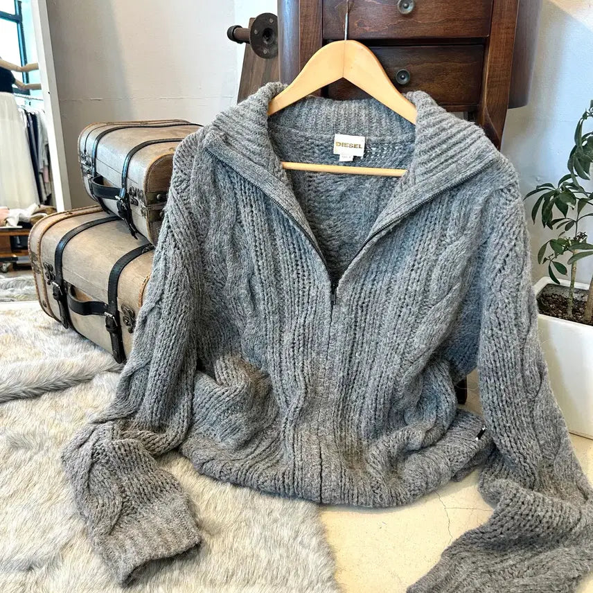 [BUNJANG] DIESEL Grey Cable Pattern Zip-Up Jacket / DIESEL 디젤 그레이 케이블패턴 집업
