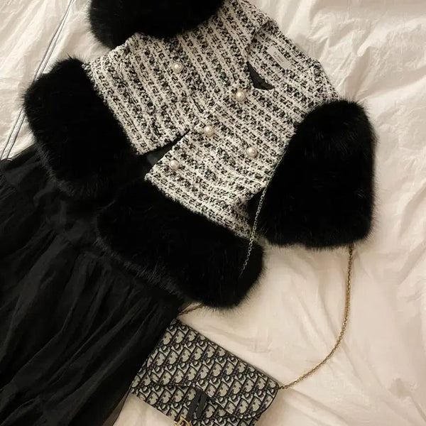 [BUNJANG] Bicini Fur Tweed Jacket (Black) / 바이씨니 퍼 트위드자켓(블랙)