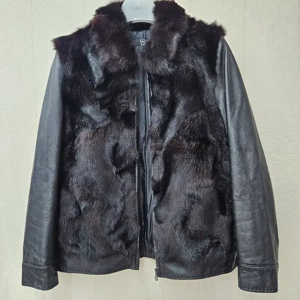 [BUNJANG] 앤섬 Fox and Leather Combination Jacket Size 90 / 앤섬  폭스와가죽 콤비자켓 90