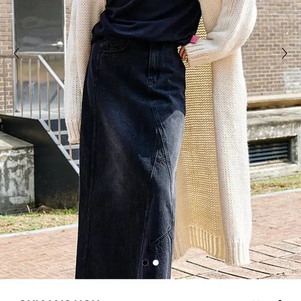 [BUNJANG] Wemyeon Wood Button Long Cardigan / 위메농 우드버튼 롱 가디건