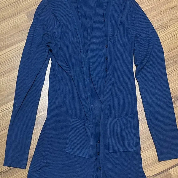 [BUNJANG] Navy Blue Knit Long Cardigan / 네이비 블루 니트 롱가디건