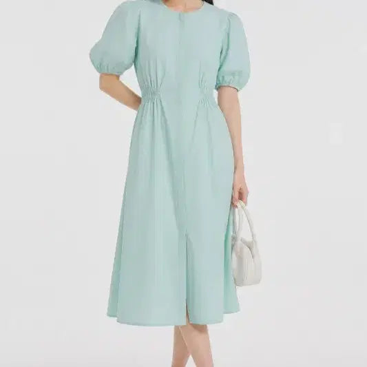 [BUNJANG] F/ONE Mint Shirring Sleeve Dress / 여F/ONE 민트 셔링 소매 원피스