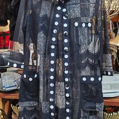 [BUNJANG] SYSMAX Black Long Jacket with Mesh Pattern / 시스맥스(SYSMAX)고급레스망사 패턴 블랙 롱자켓