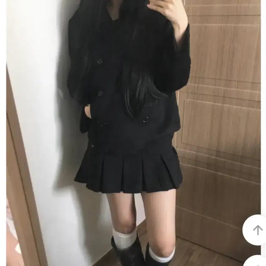 [BUNJANG] Double Button Collar Quilted Wool Short Coat Black / 더블 버튼 카라 울 누빔 숏 코트 블랙