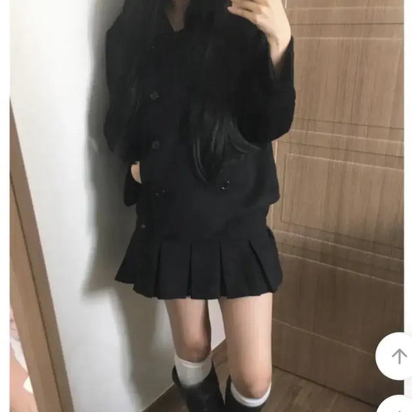 [BUNJANG] Double Button Collar Quilted Wool Short Coat Black / 더블 버튼 카라 울 누빔 숏 코트 블랙