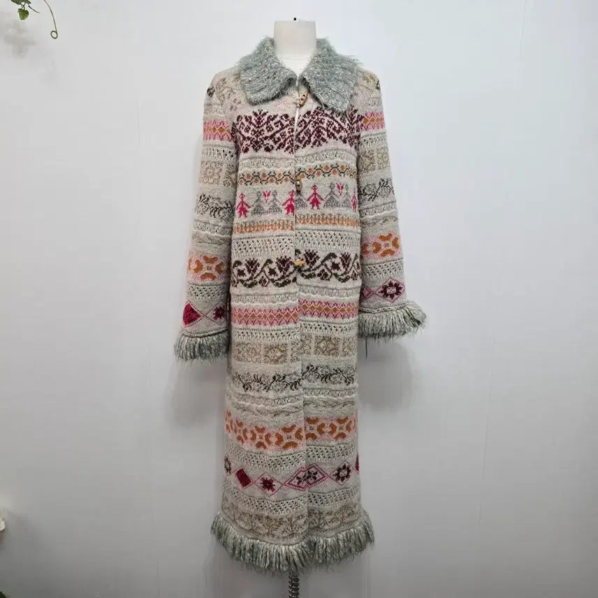 [BUNJANG] Oilily Pattern Long Knit Coat / 오일릴리 패턴 롱 니트  코트