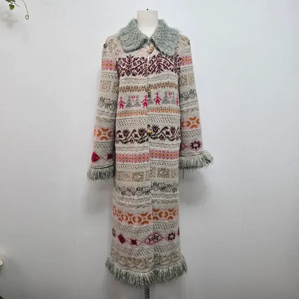 [BUNJANG] Oilily Pattern Long Knit Coat / 오일릴리 패턴 롱 니트  코트