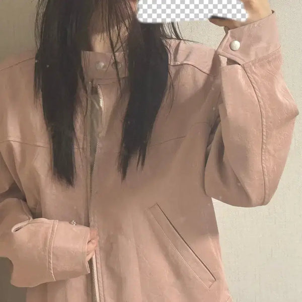[BUNJANG] Pink Outer Leather Jacket / 핑크 아우터 가죽 자켓