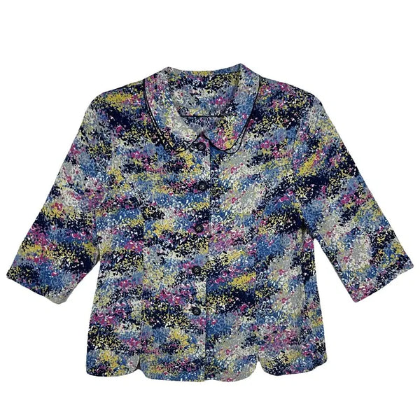 [BUNJANG] Retro Pattern Collar Short Sleeve Blouse - Polyester / 잔패턴 카라 반팔 블라우스 [M] 레트로 중년룩 폴리에스터 100%