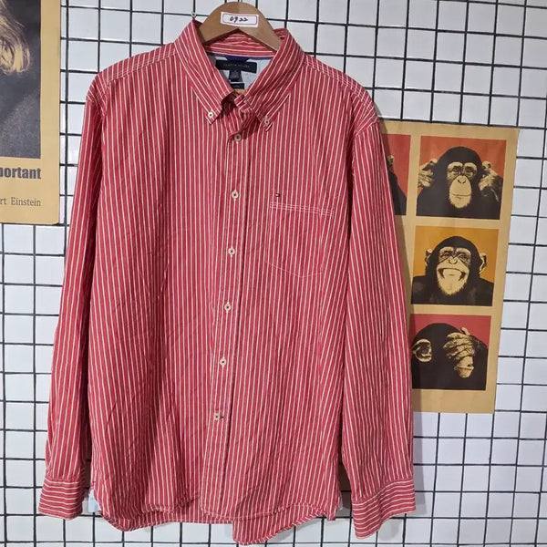 [BUNJANG] Tommy Hilfiger Striped Shirt Red / 타미힐피거 스트라이프 셔츠 레드 0923