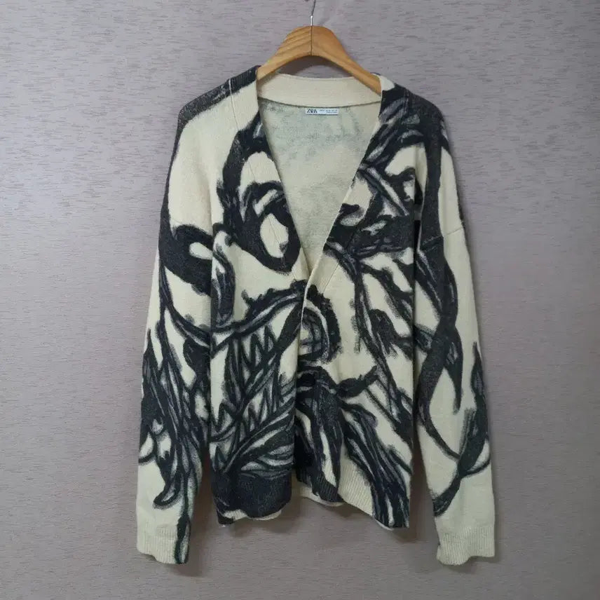 [BUNJANG] Zara Ivory Pattern Knit Cardigan / B9-23/자라 아이보리 패턴 니트가디건 가을 남성