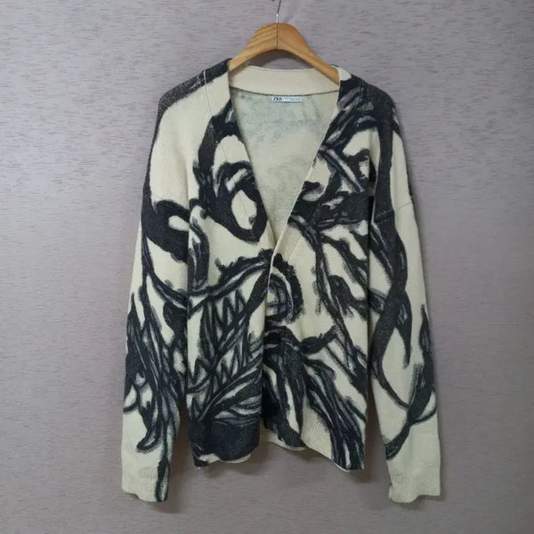 [BUNJANG] Zara Ivory Pattern Knit Cardigan / B9-23/자라 아이보리 패턴 니트가디건 가을 남성