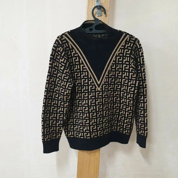 [BUNJANG] FF Logo Pattern Knit Top - Black/Beige / 니트 블랙/베이지 (66)