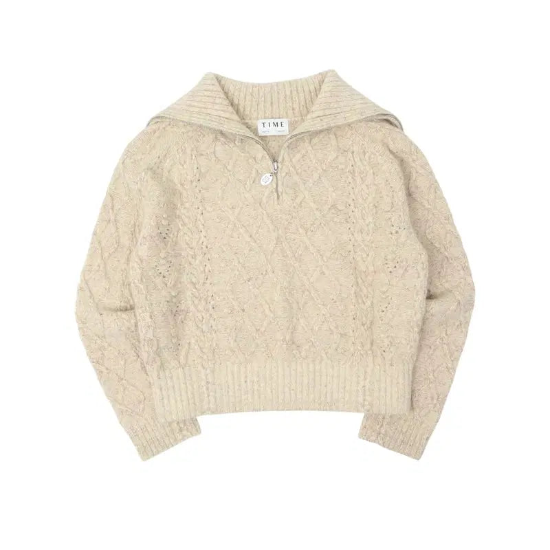 [BUNJANG] TIME 22FW Alpaca Wool Blend Sailor Collar Cable Knit / 타임 22FW 알파카 울 블렌드 세일러카라 케이블 니트