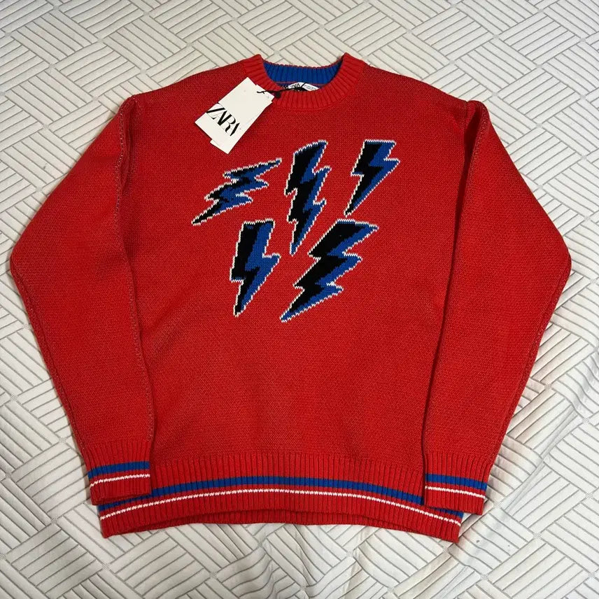 [BUNJANG] Zara Lightning Pattern Knit L / 자라 번개패턴 니트 L ZARA 맨투맨 데일리 라운드넥 공용