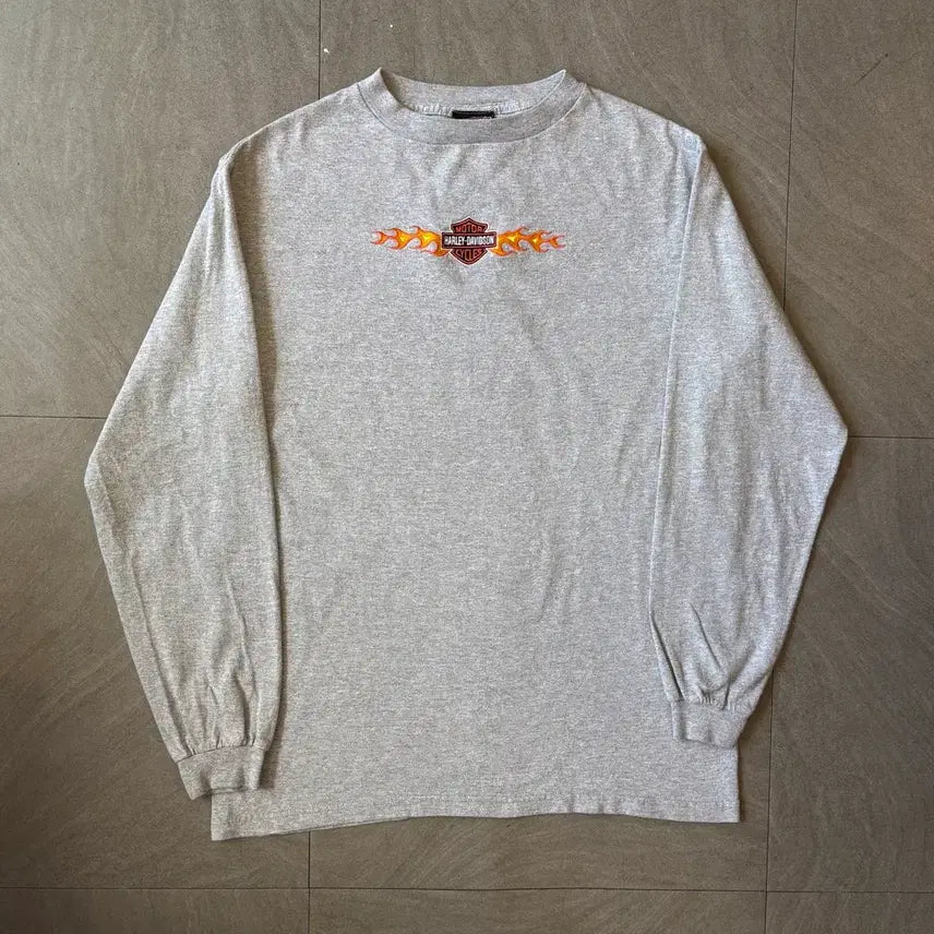 [BUNJANG] Harley-Davidson Gray Flame Long Sleeve T-Shirt / 할리데이비슨 그레이 플레임 긴팔 티셔츠