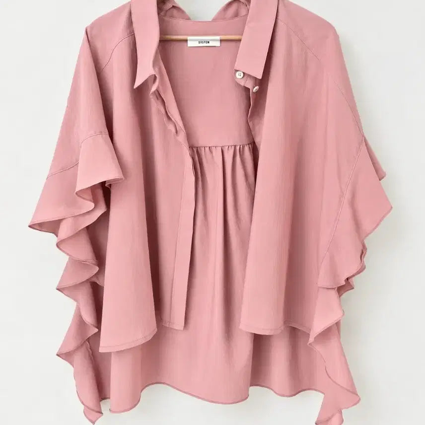 [BUNJANG] SYSTEM Frill Cape Shirring Blouse (Indi Pink) / 한섬 정품] 시스템(SYSTEM) 프릴 케이프 셔링 블라우스 (82-94-160)