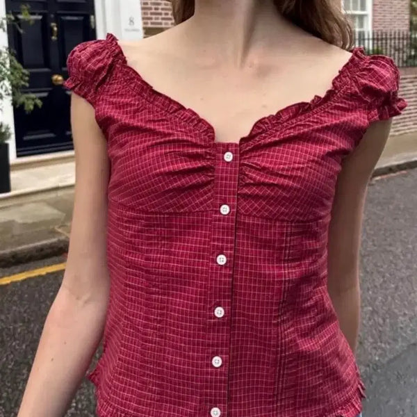 [BUNJANG] Brandy Melville Check Open Blouse / 브랜디멜빌 체크 오픈 블라우스