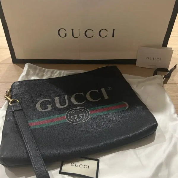 [BUNJANG] Gucci Black Stripe Logo Clutch Bag / 구찌 블랙 띠로고 클러치백(급매)