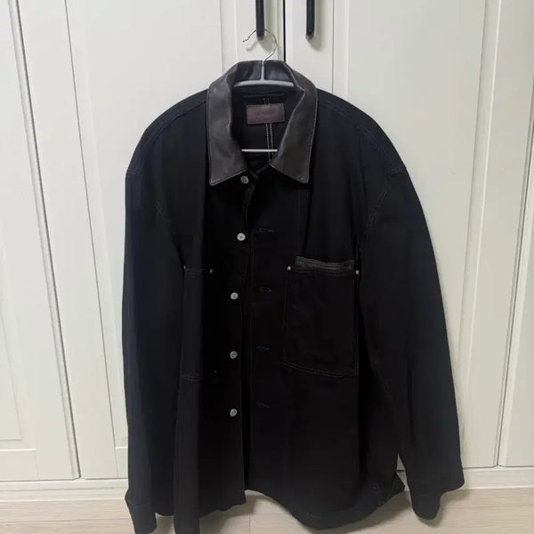 [BUNJANG] LEMAIRE Leather Collar Denim Jacket Size 52 / LEMAIRE 레더 칼라 데님 자켓 52 팝니다
