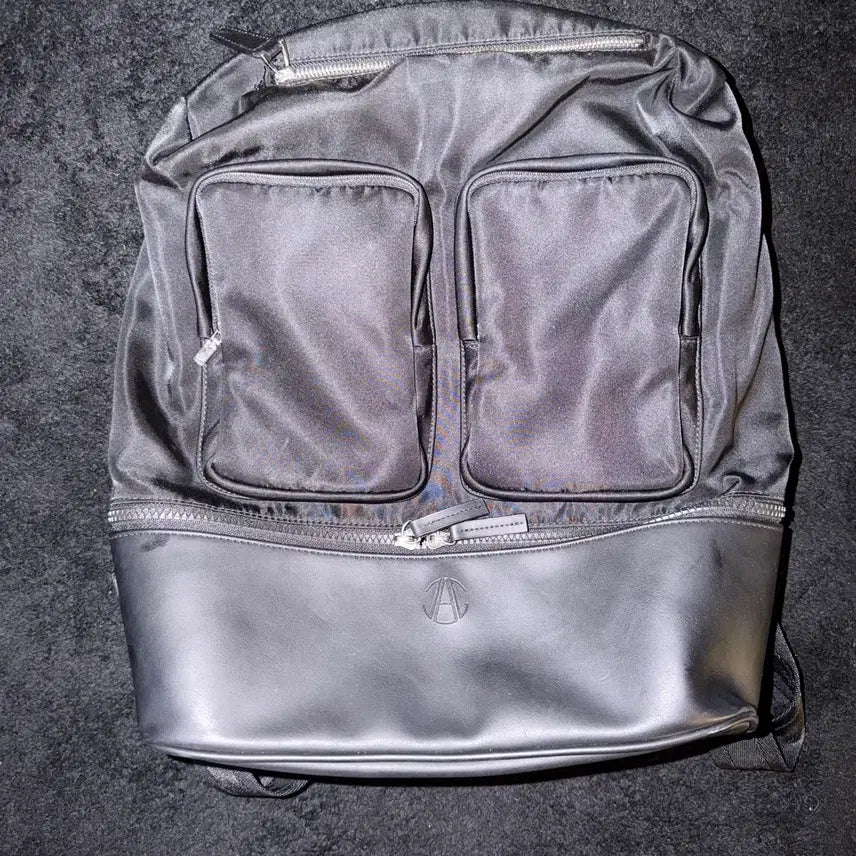 [BUNJANG] Jonggu Black Leather Nylon Backpack / 존규 블랙 가죽 나일론 백팩