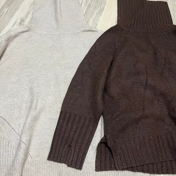[BUNJANG] A+G Turtleneck Knit 2-Piece Set (Beige, Brown) / A+G 터틀넥 니트 2종 (베이지, 브라운)