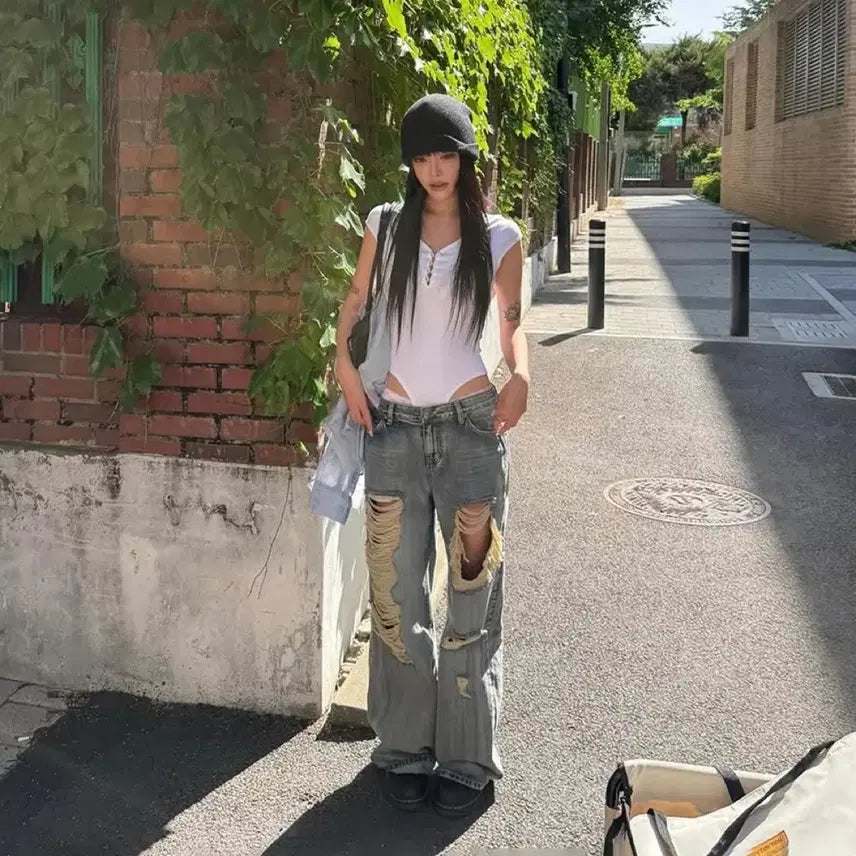 [BUNJANG] Inegae Aged Distressed Denim Pants Blue / 이네기 데님 팬츠 aged distressed denim pants_blue