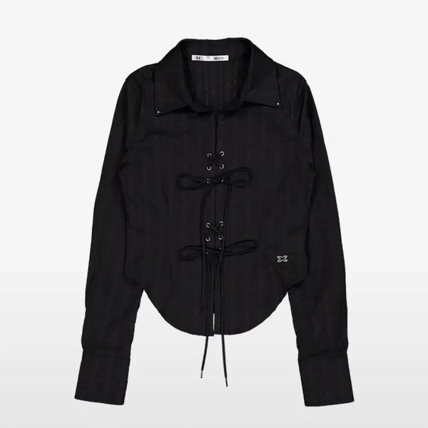 [BUNJANG] SETUPEXE Race-Up Shirt Black / [새상품] SETUPEXE RACE-UP SHIRT BLACK 셋업이엑스이 셔츠 블랙