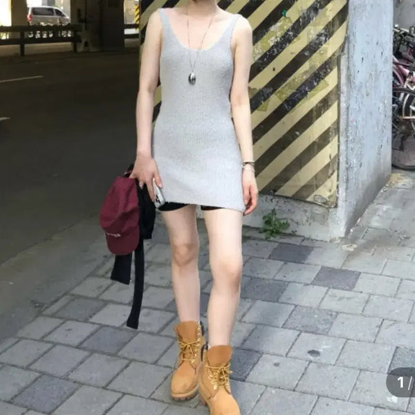 [BUNJANG] Boucle Mini Dress Light Gray / 부클 원피스 라이트 그레이