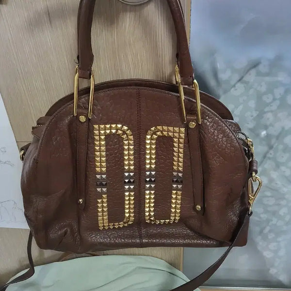 [BUNJANG] Daks Brown Embellished Tote Bag with Shoulder Strap / 닥스 가방