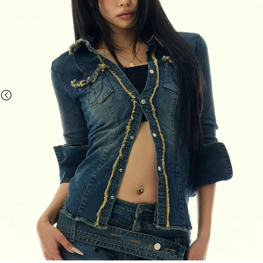 [BUNJANG] Gila Archive Cut-Out Denim Set - Blue / Gila Archive 컷팅 데님 세트 블루