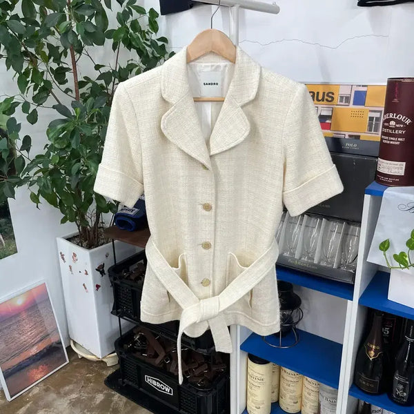 [BUNJANG] Sandro Short-Sleeve Tweed Belt Jacket / 산드로 반팔 트위드 벨트 자켓 36